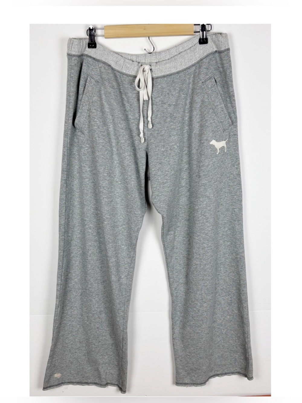 Vintage Victoria’s Secret Pink Sweatpants Size Large Wide Leg Gray Spell Out Y2K